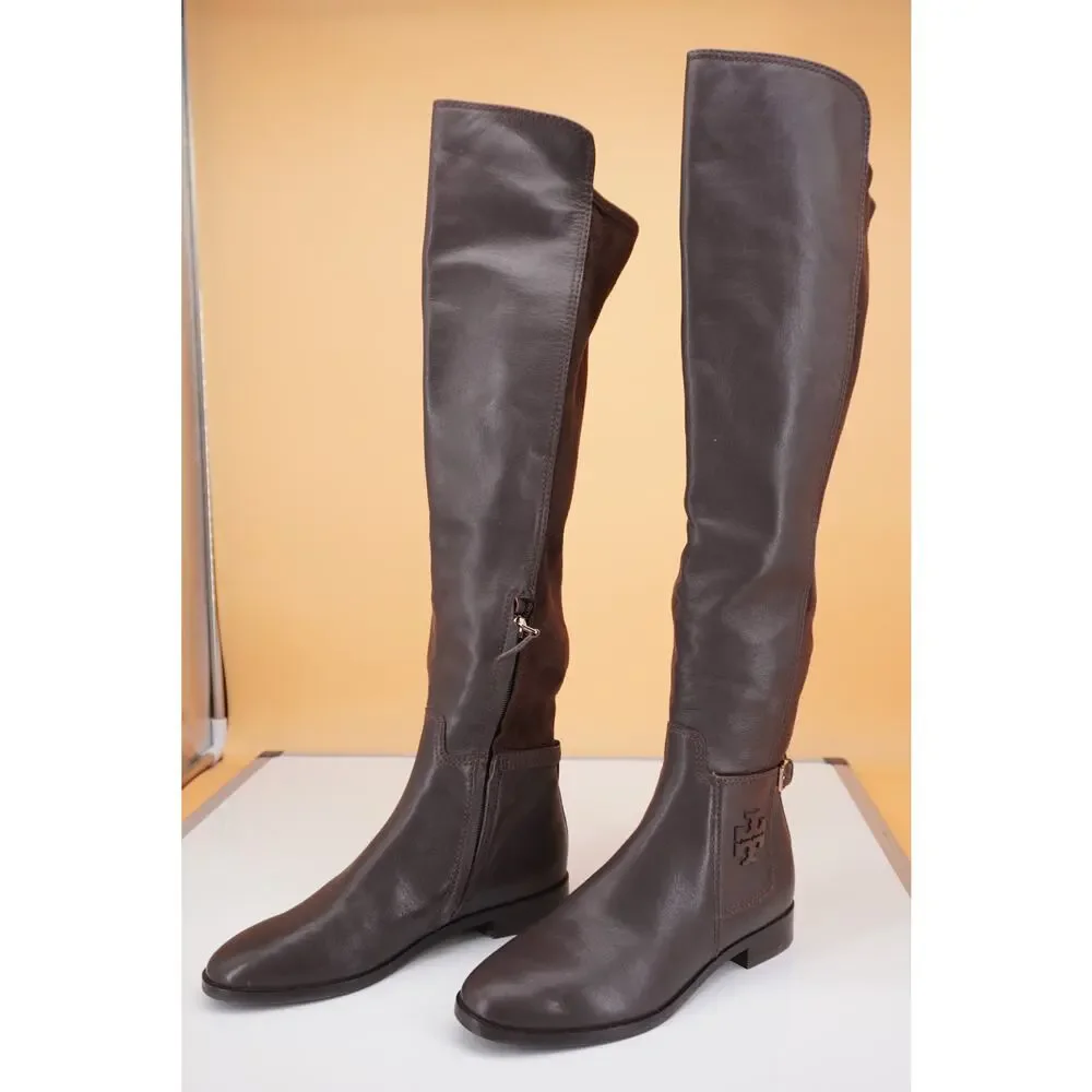 Tory Burch Wyatt Brown Leather Over the Knee Riding Boots Size 6 OTK New